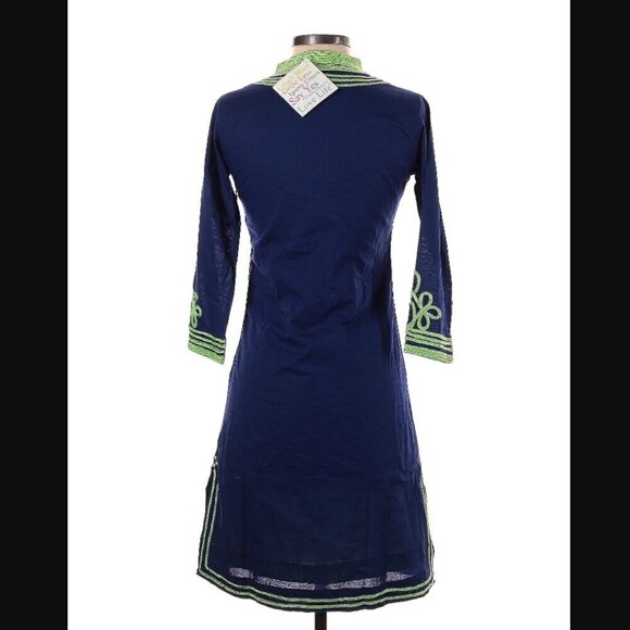 Gretchen Scott Dress womens XS Navy and Kelly Green Trim Tunic Dress - Picture 3 of 10